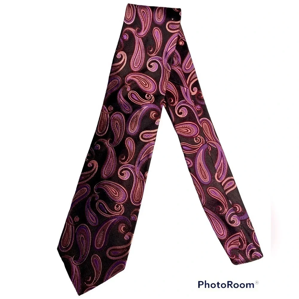 ALLEA MILANO PAISLEY PURPLE TIE 100% SILK MADE IN ITALY